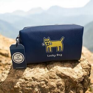 Life Is Good Lucky Dog Navy Blue Cosmetic Bag NWT